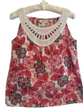Ann Taylor Loft Petites Red Floral Crochet Lace Cotton Womens Top SP Resort Boho